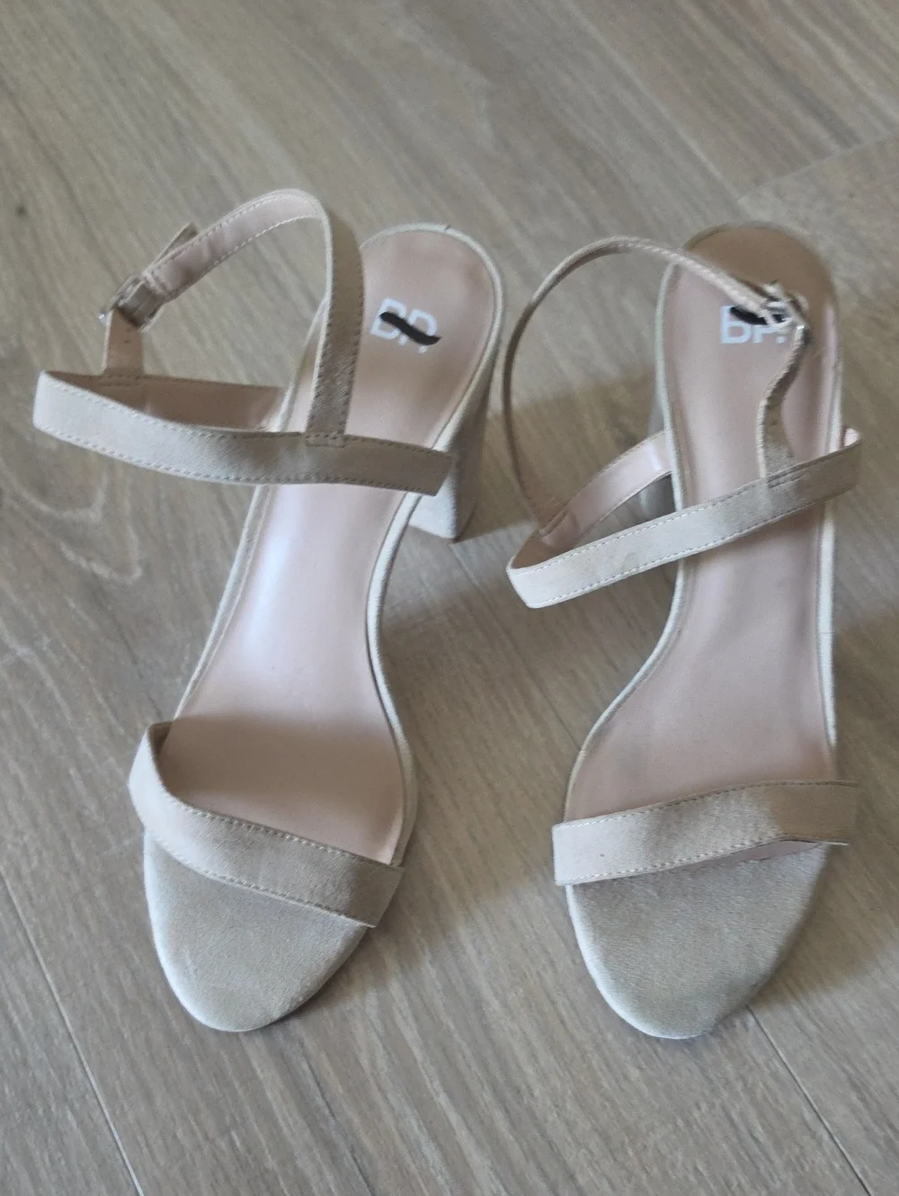 bp Light Beige Strappy Block Heel Sandals